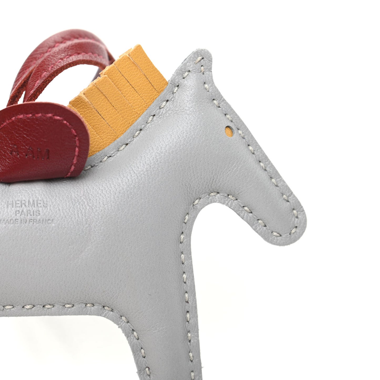 Milo Lambskin Grigri Rodeo Horse Bag Charm PM Bleu Glacier Curry Rouge H