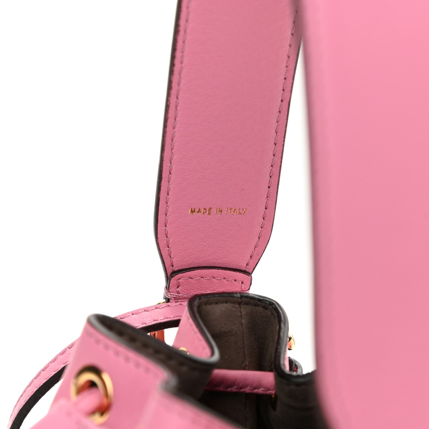 Fendi Raffia Vitello Seta F is Fendi Pequin Gingham Woven Mini Mon Tresor Bucket Bag Military Rosa Lollypop 9 of 10