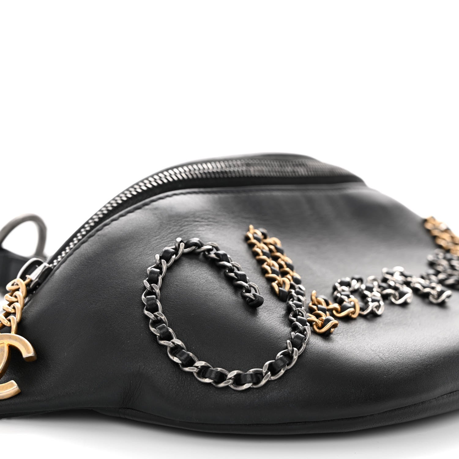 Chanel Calfskin Chain 20s Signe Waist Bag Black 8 of 10