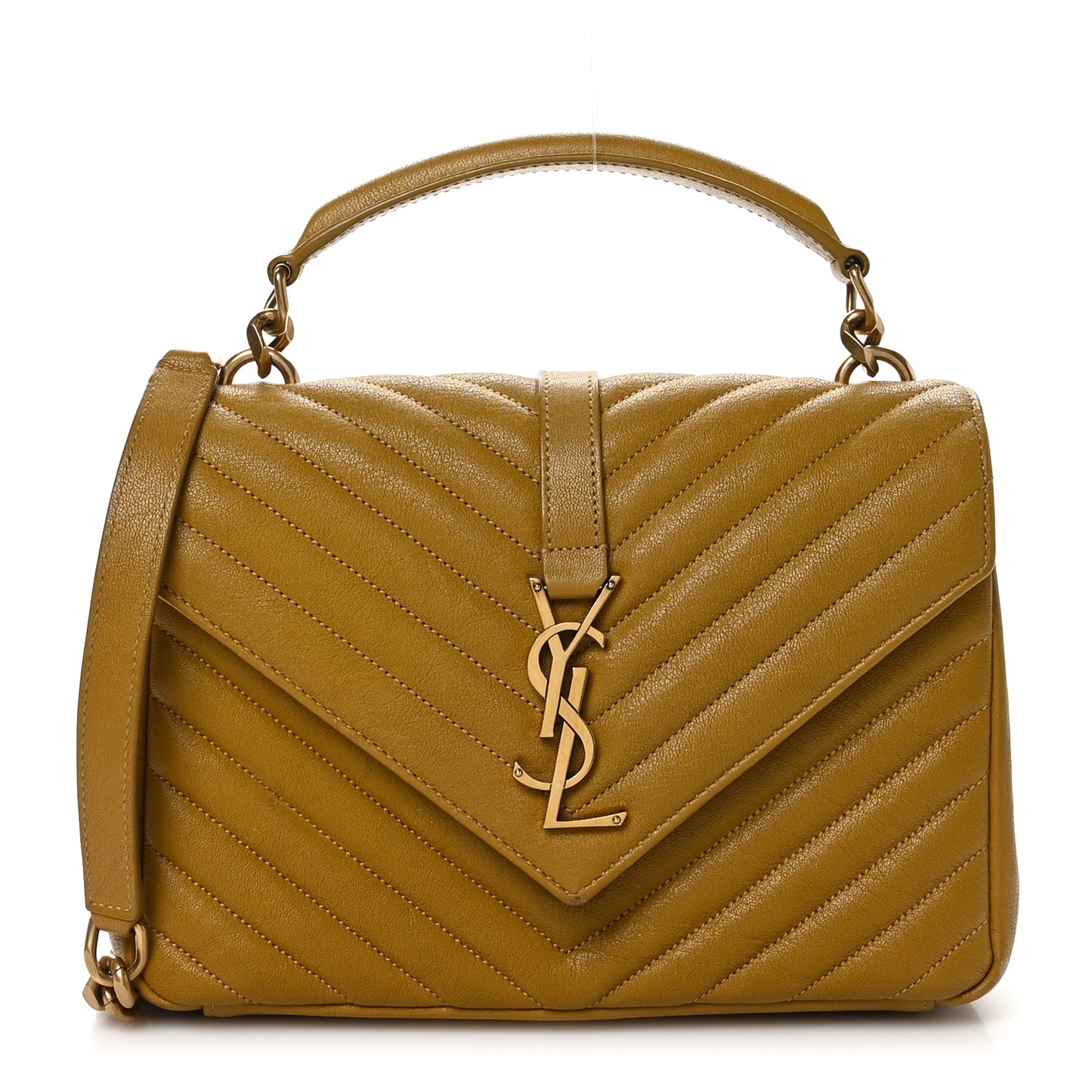 Sheepskin Matelasse Chevron Monogram Medium College Bag Olive