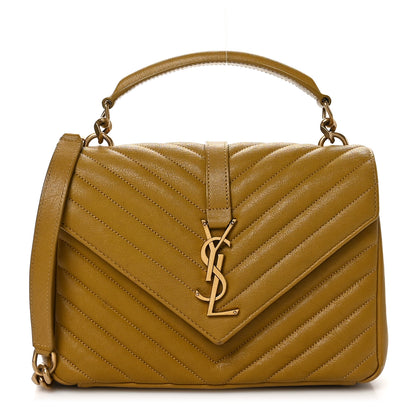 Saint Laurent Sheepskin Matelasse Chevron Monogram Medium College Bag Olive 1 of 10