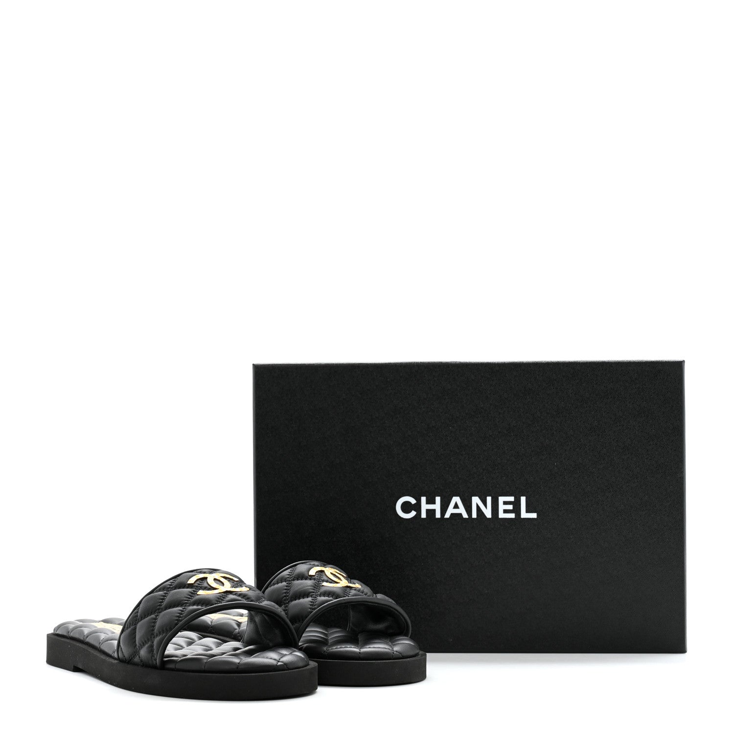Chanel Lambskin Quilted Textured CC Mules Sandals 39 Black 12 of 12