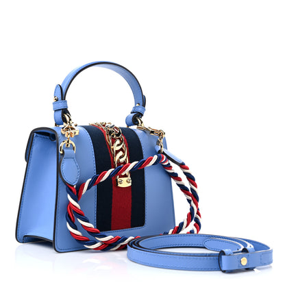 Gucci Vitello Fontanella Web Mini Sylvie Top Handle Bag Clear Sky Blue 3 of 9