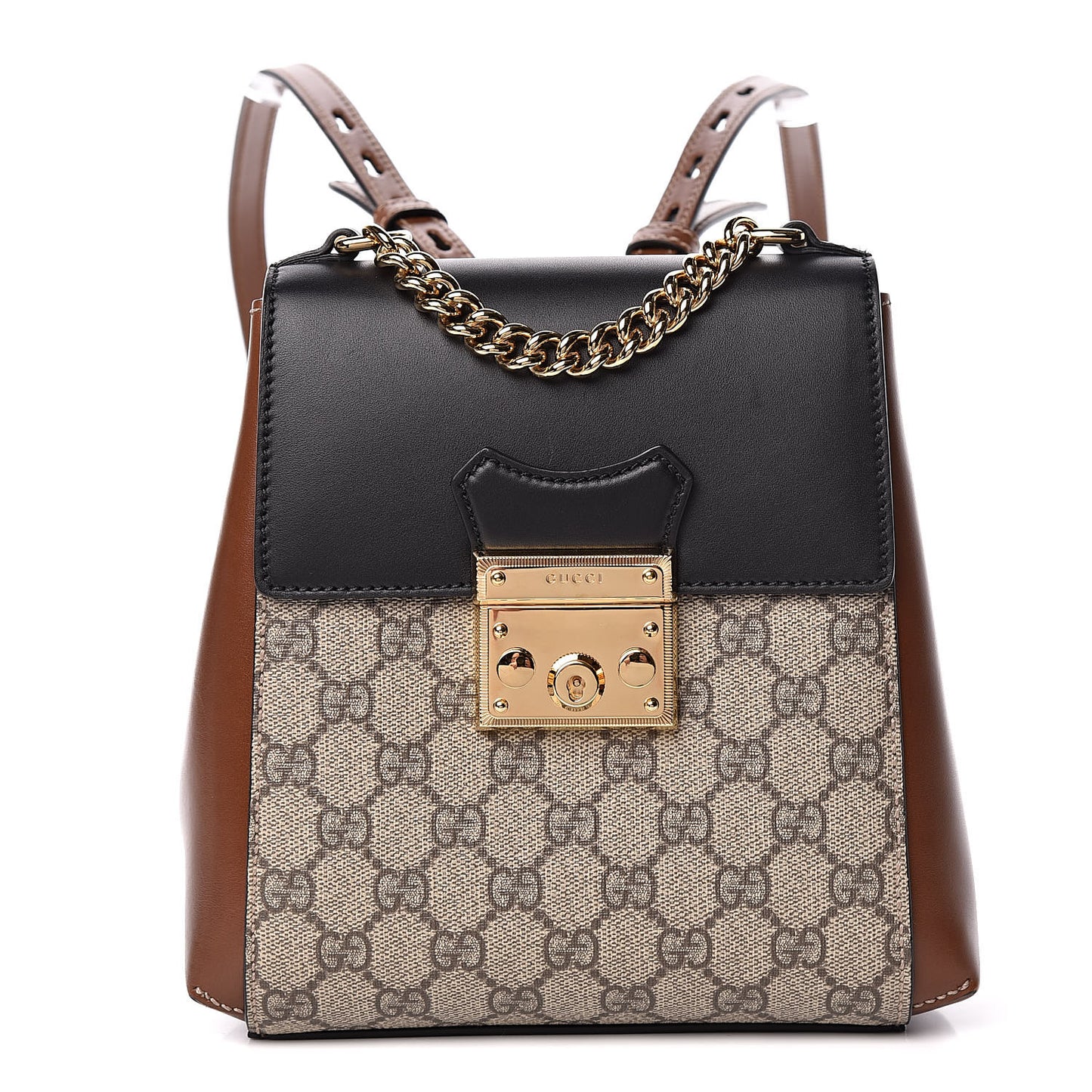 GG Supreme Monogram Calfskin Padlock Backpack Beige Cuir Black