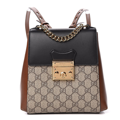 Gucci GG Supreme Monogram Calfskin Padlock Backpack Beige Cuir Black 1 of 12