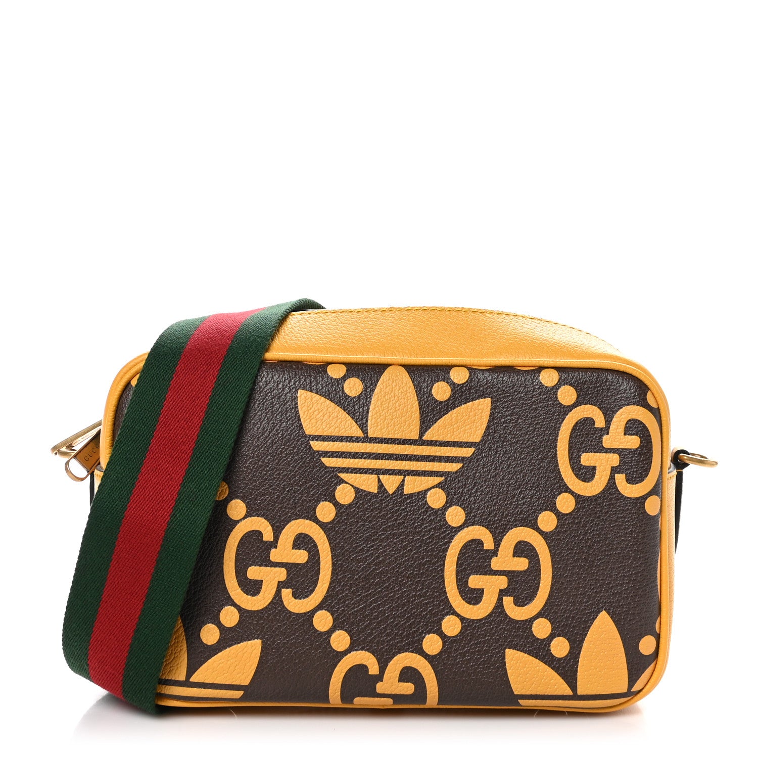 Gucci X ADIDAS Textured Dollar Calfskin Jumbo GG Textured Web Trefoil Logo Small Messenger Bag Crop Black 1 of 10