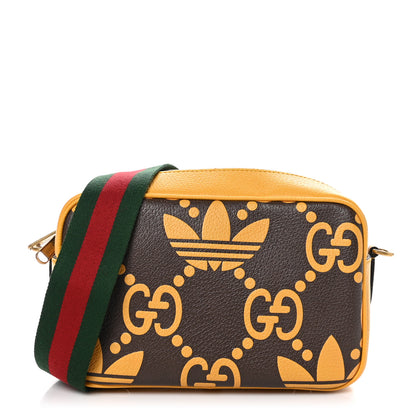 Gucci X ADIDAS Textured Dollar Calfskin Jumbo GG Textured Web Trefoil Logo Small Messenger Bag Crop Black 1 of 10