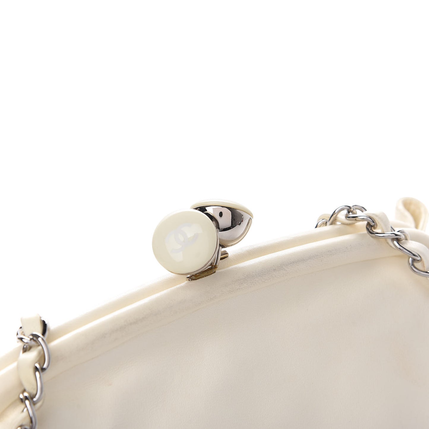 Lambskin CC Kiss Lock Accordion Bag White