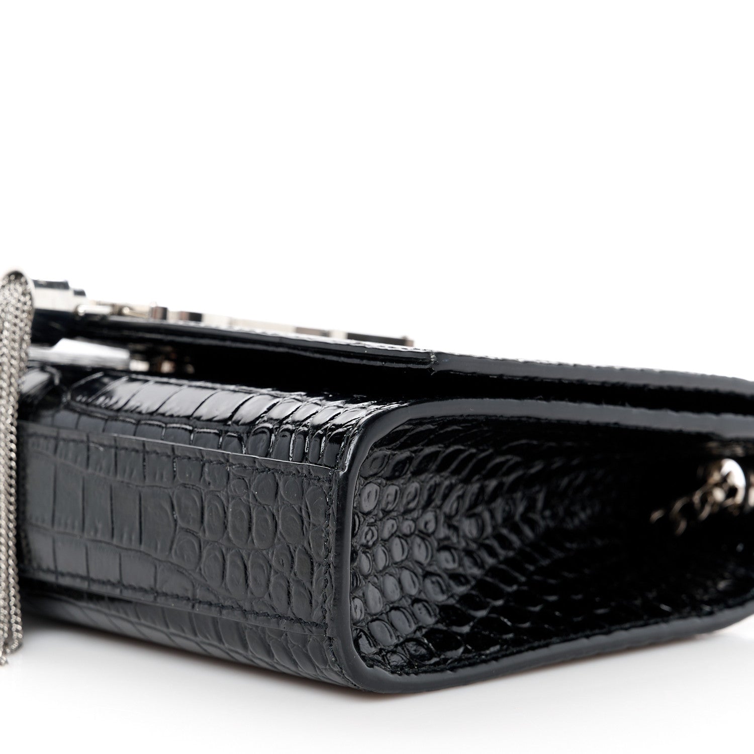 Saint Laurent Calfskin Crocodile Embossed Small Classic Monogram Kate Tassel Satchel Black 11 of 12