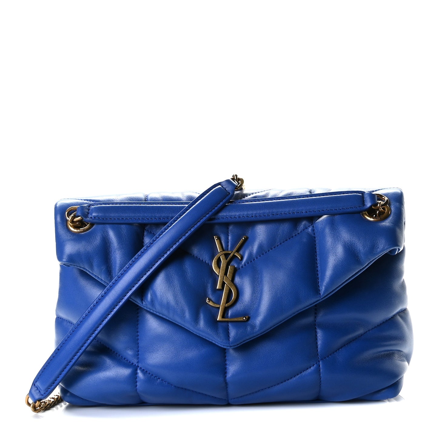 Lambskin Quilted Small Loulou Puffer Monogram Chain Satchel Majorele Blue