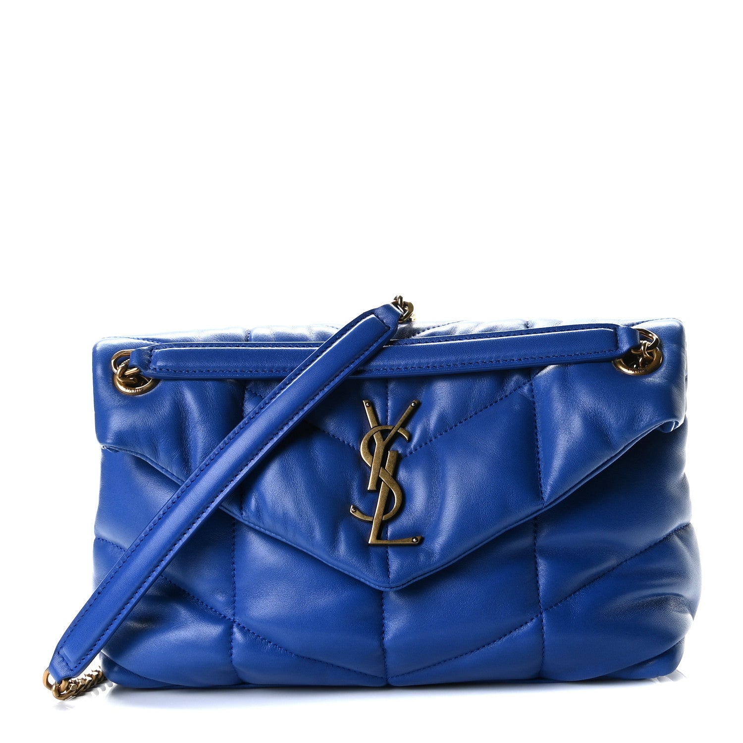Saint Laurent Lambskin Quilted Small Loulou Puffer Monogram Chain Satchel Majorele Blue 1 of 11