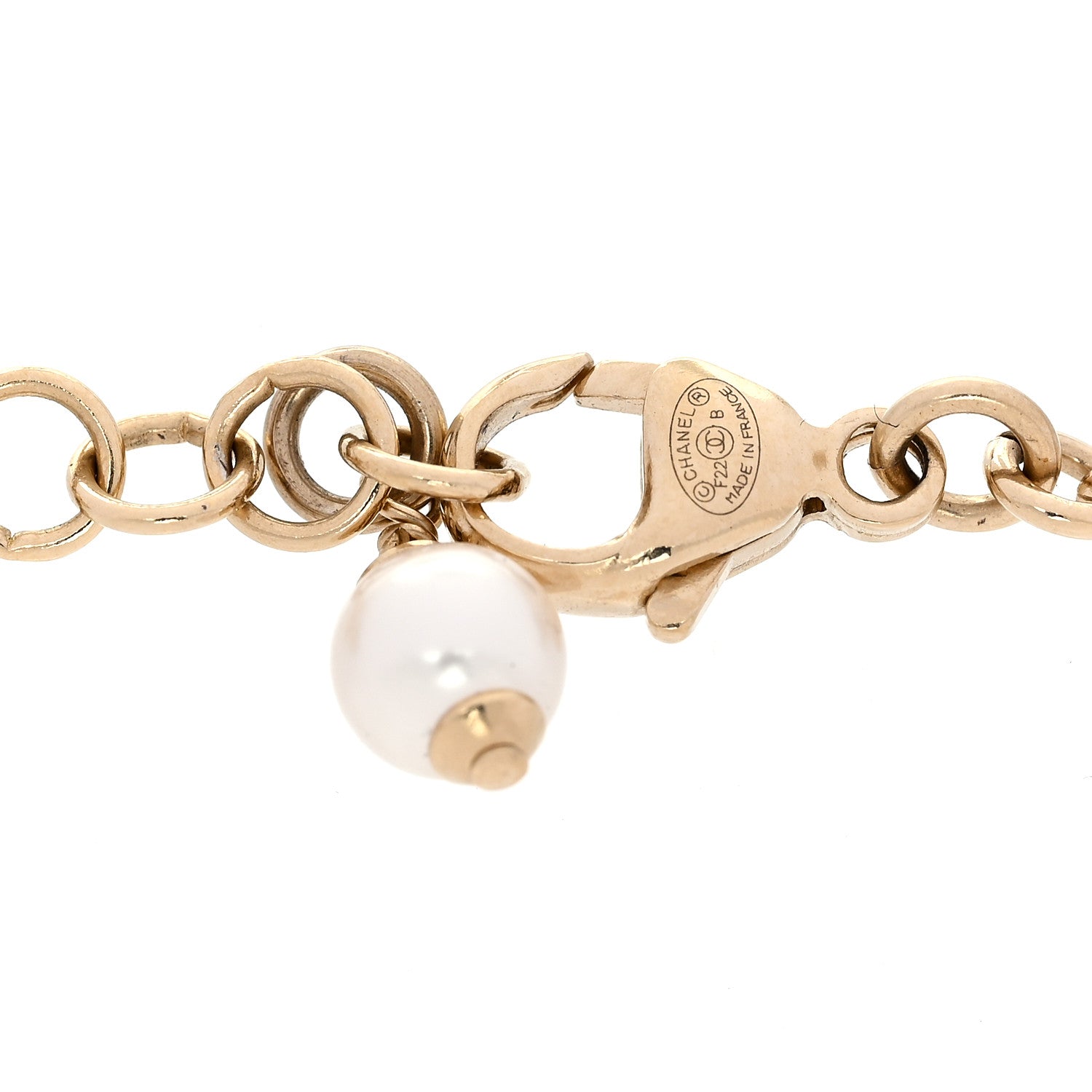 Chanel Crystal Pearl Chain Heart Bracelet Gold Black 4 of 6