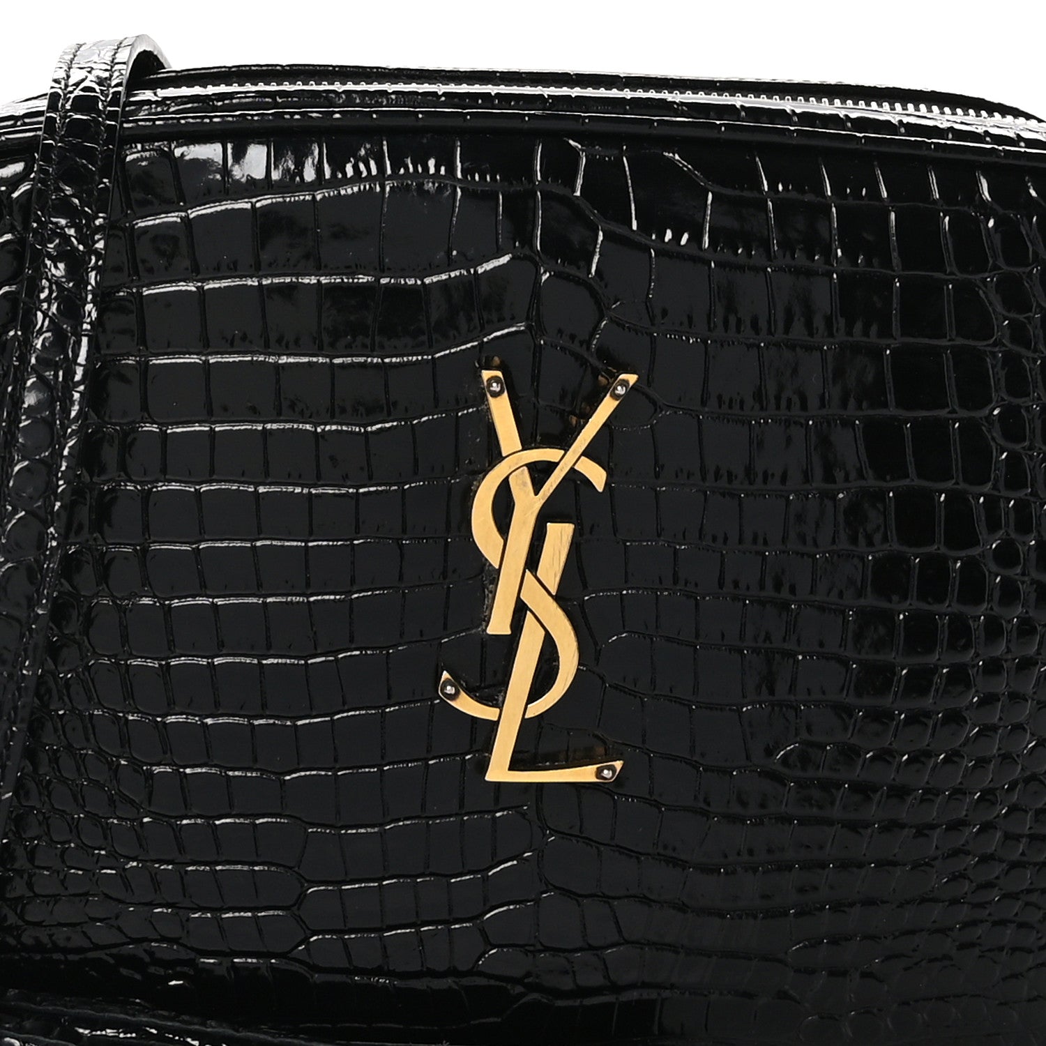 Saint Laurent Patent Calfskin Crocodile Embossed Monogram Lou Camera Bag Black 8 of 11