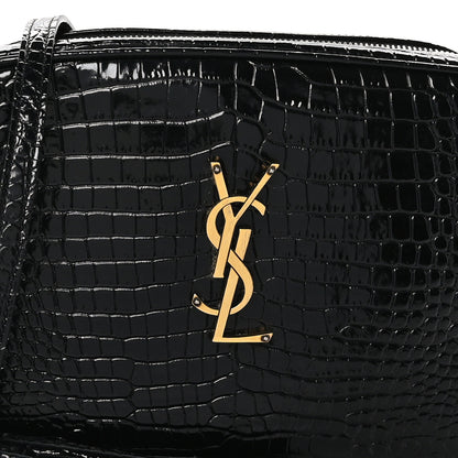 Saint Laurent Patent Calfskin Crocodile Embossed Monogram Lou Camera Bag Black 8 of 11