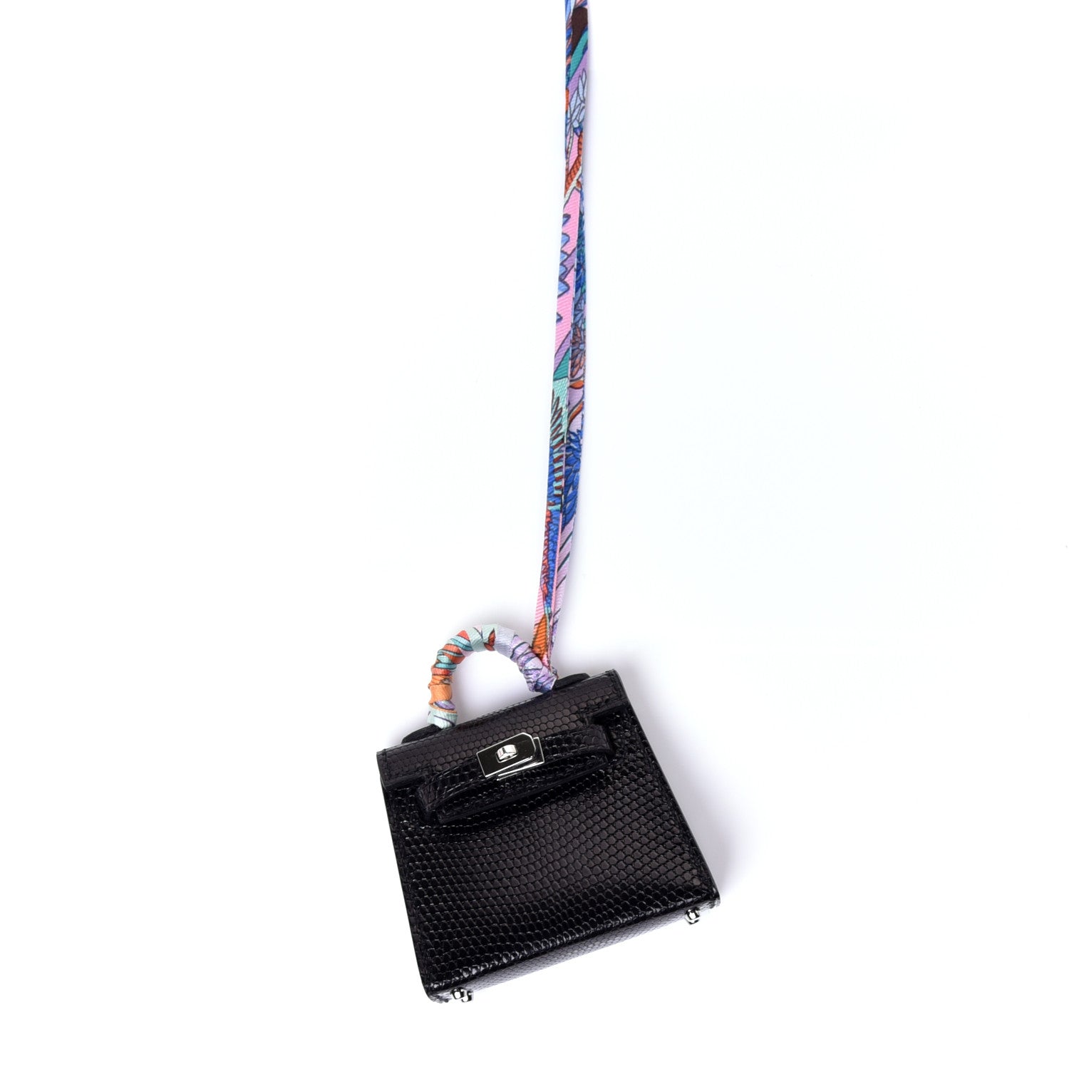 Hermes Lizard Mini Kelly Twilly Bag Charm Black 1 of 6