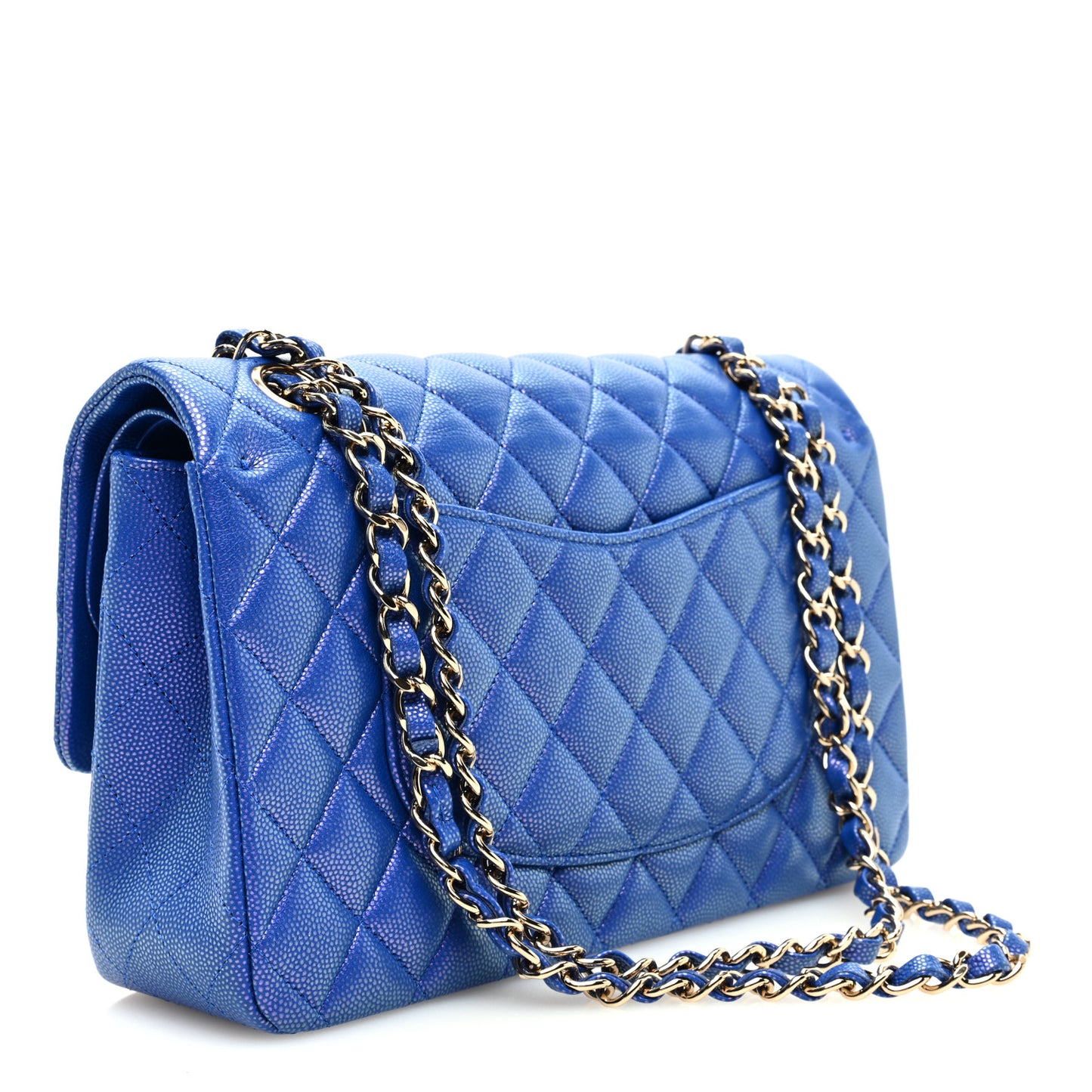 Iridescent Caviar Quilted Medium Double Flap Blue