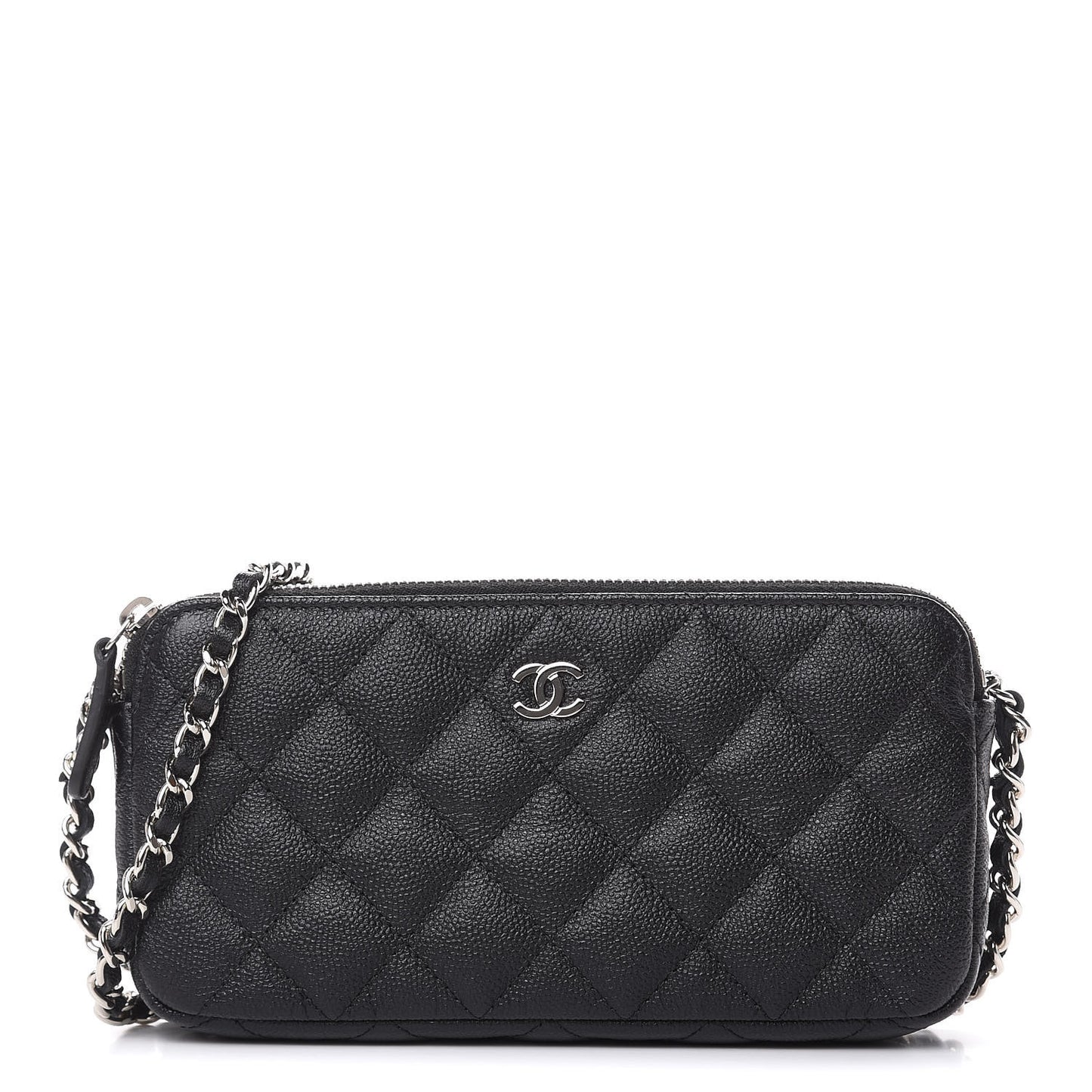 Caviar Quilted Small Clutch With Chain Black