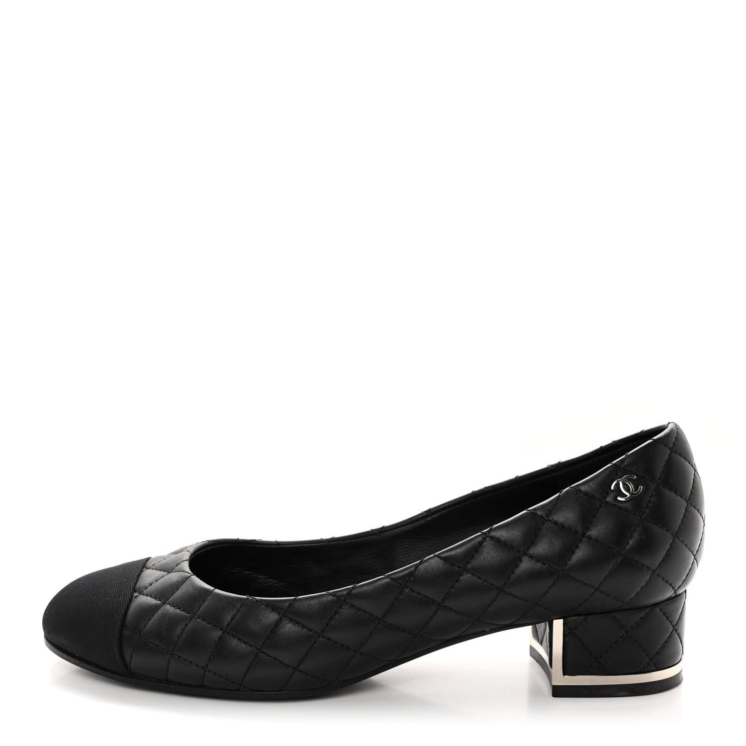 Chanel Lambskin Grosgrain Quilted CC Cap Toe Low Heel Pumps 37 Black 1 of 13