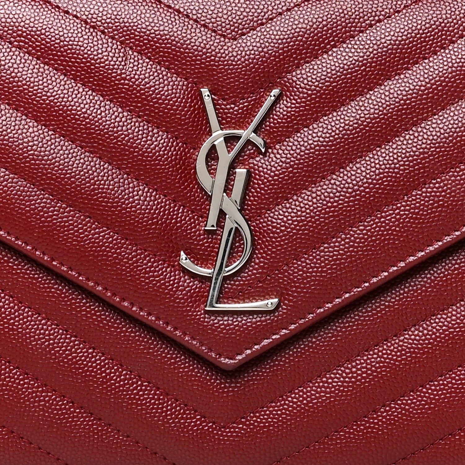 Saint Laurent Grain De Poudre Matelasse Chevron Monogram Chain Wallet Palissandre 8 of 10