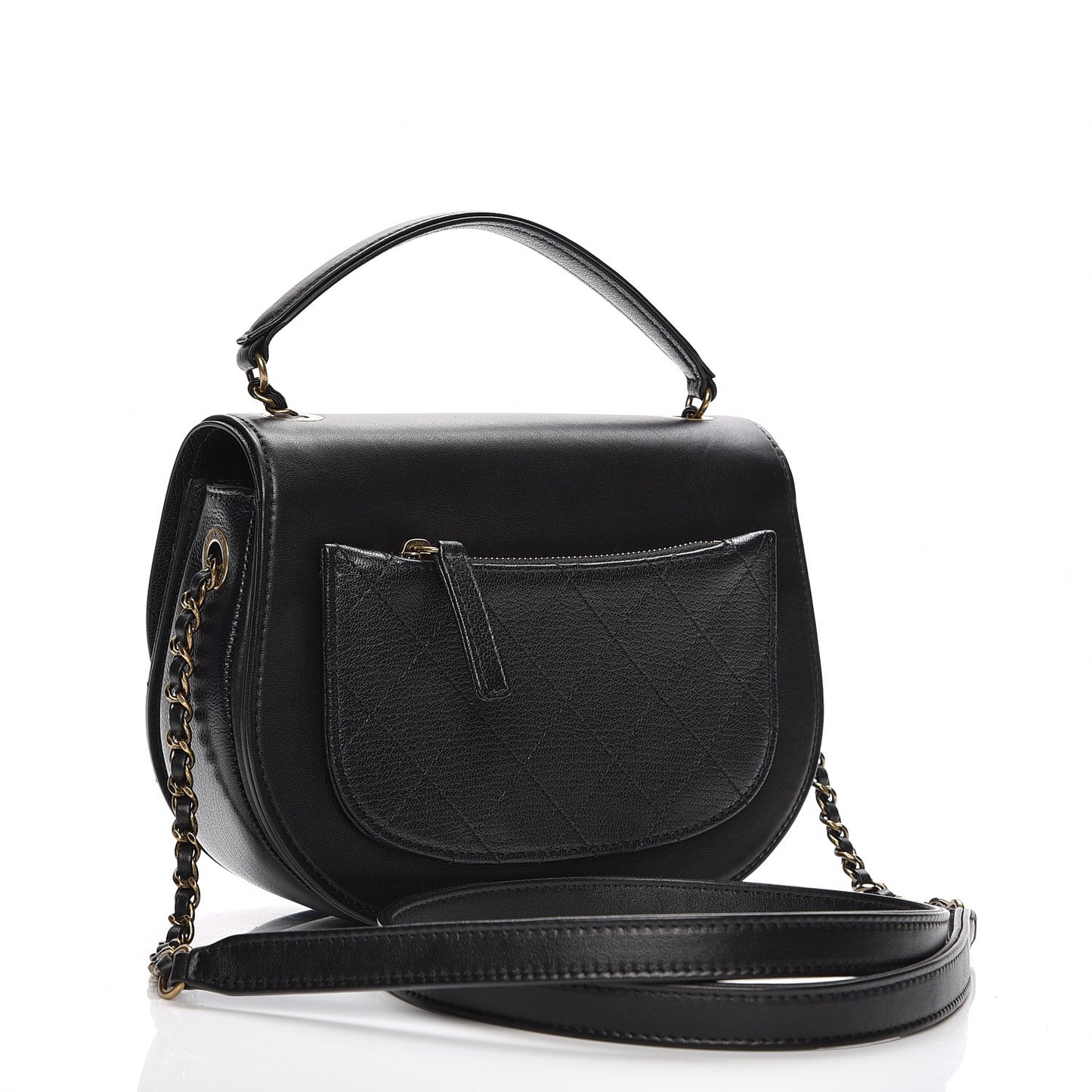 Shiny Calfskin Goatskin Quilted Small Coco Curve Messenger Flap Black