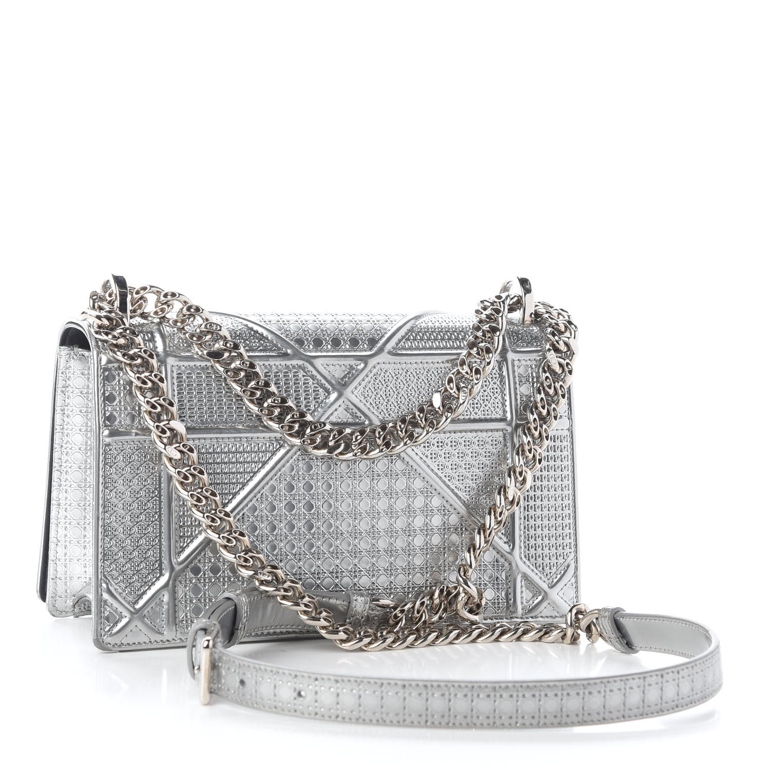 Christian Dior Metallic Patent Micro-Cannage Small Diorama Flap Bag Silver 3 of 8