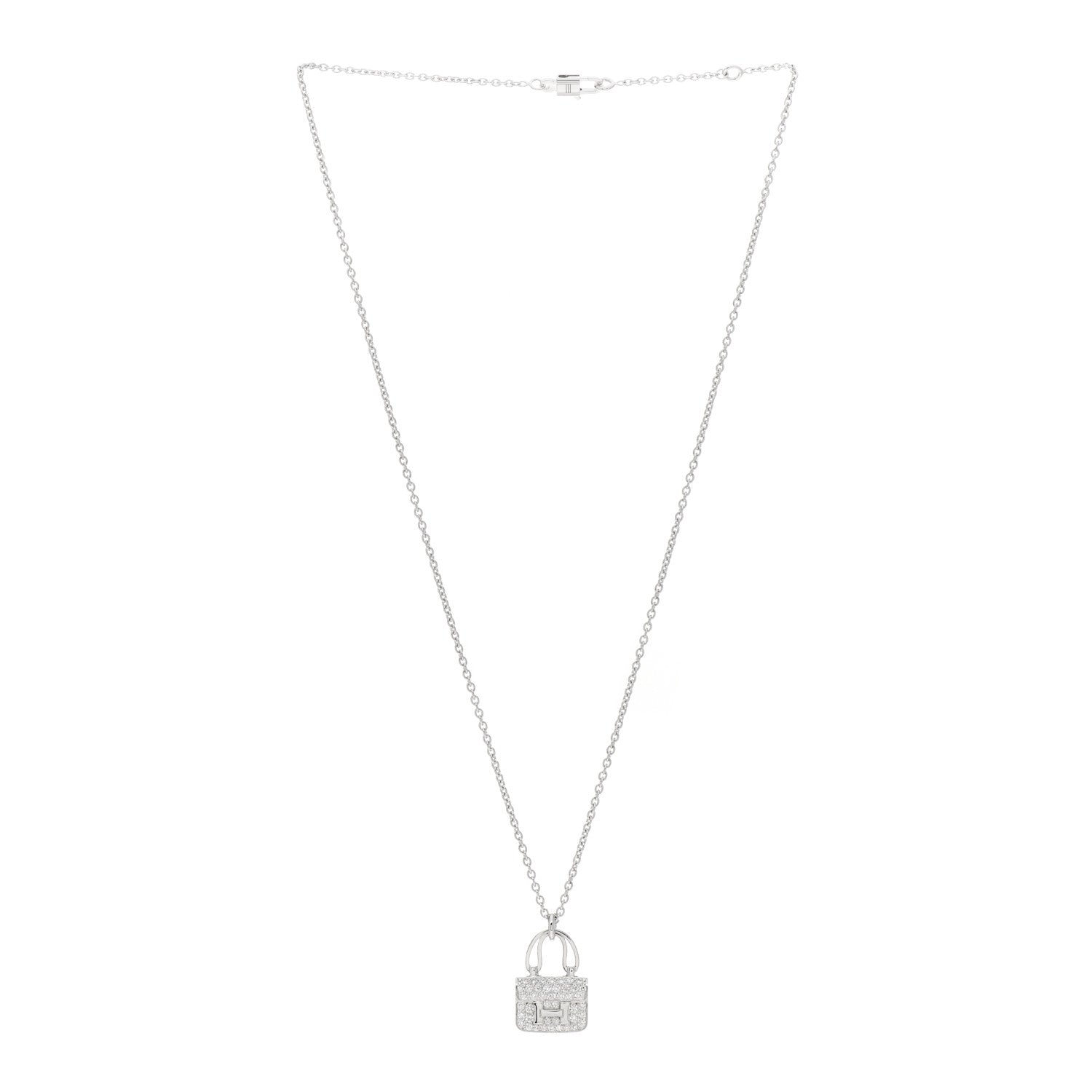 Hermes 18K White Gold Diamond Constance Amulettes Pendant Necklace 3 of 5