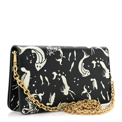 Prada Saffiano Triangle Logo Mermaid Print Mini Crossbody Bag Black 3 of 10