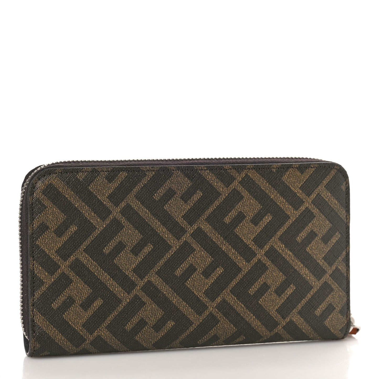 Glazed Fabric Vitello King FF 1974 Diagonal Zip Around Wallet Tobacco Moro Cuoio