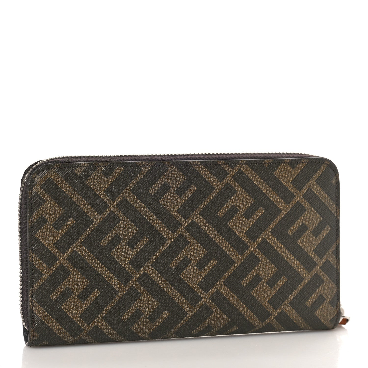 Fendi Glazed Fabric Vitello King FF 1974 Diagonal Zip Around Wallet Tobacco Moro Cuoio 3 of 8