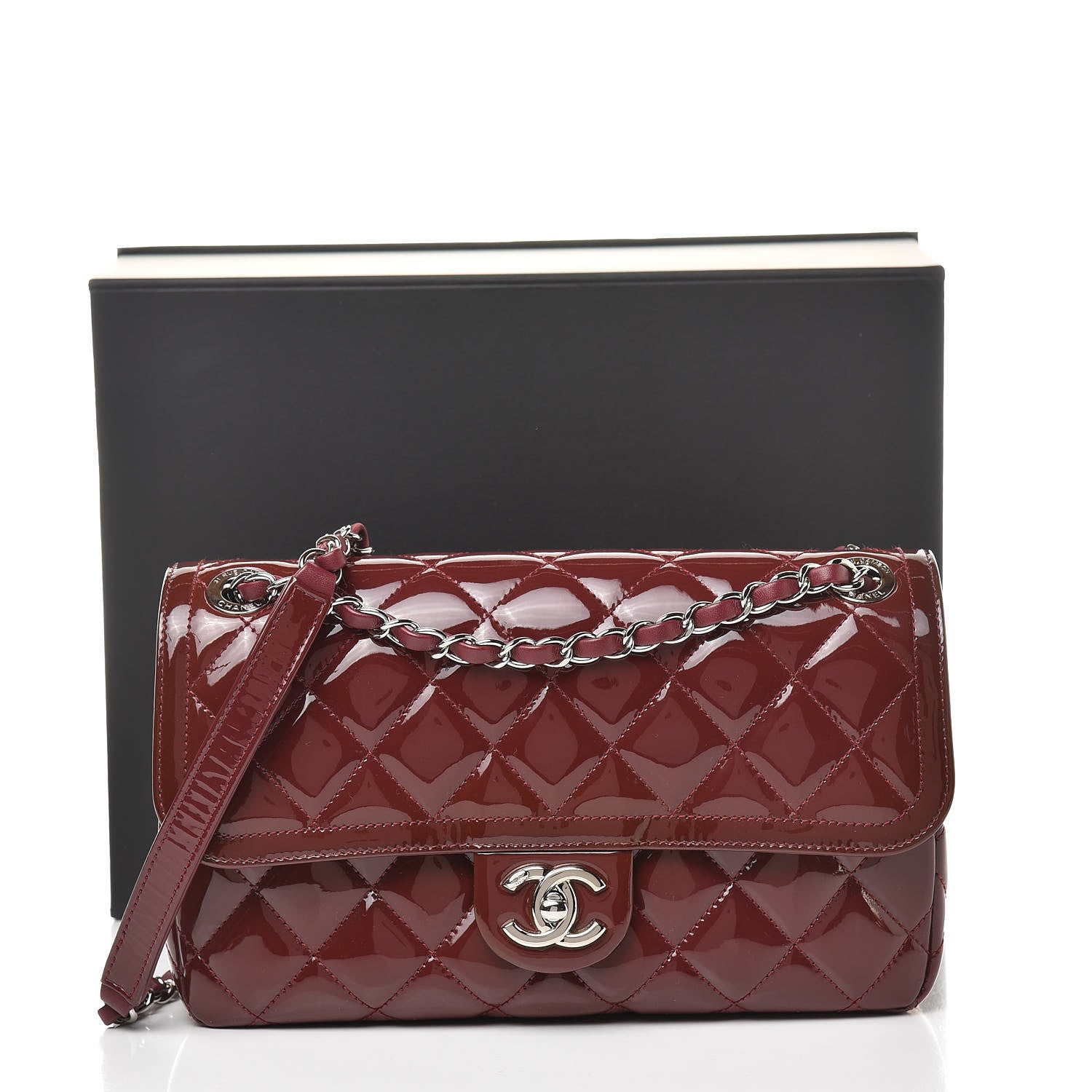 Chanel Patent Quilted Large Coco Shine Flap Burgundy 11 of 11