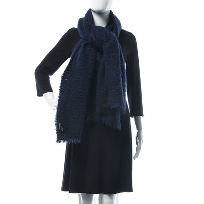 Chanel Cashmere Silk CC Tweed Scarf Blue 2 of 5