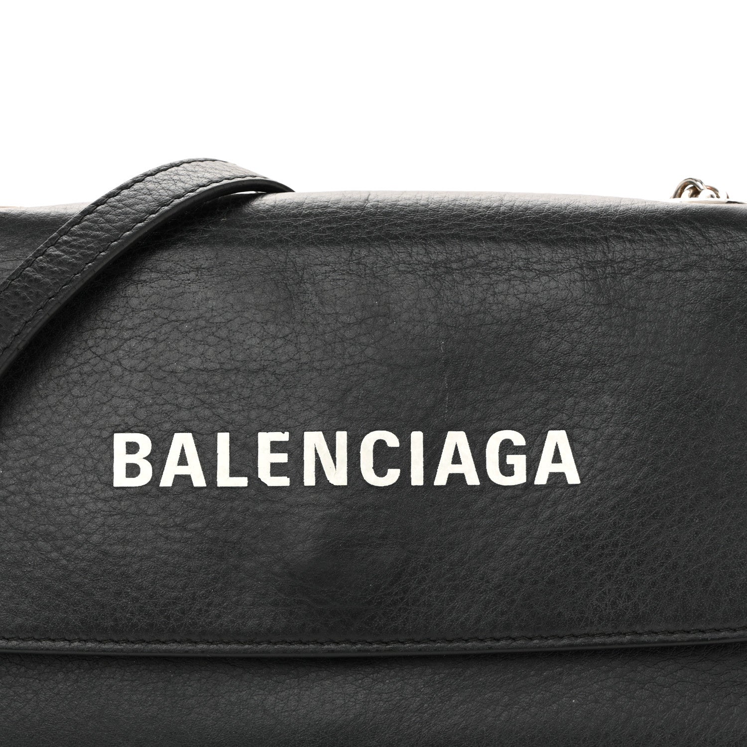Balenciaga Pebbled Calfskin Logo Everyday Flap Chain Wallet Black 8 of 12