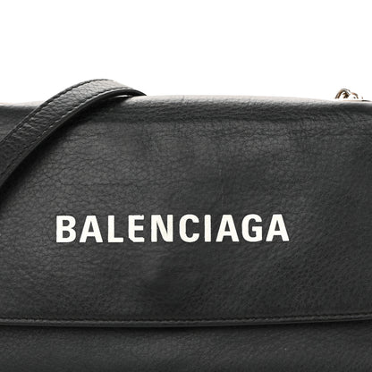 Balenciaga Pebbled Calfskin Logo Everyday Flap Chain Wallet Black 8 of 12