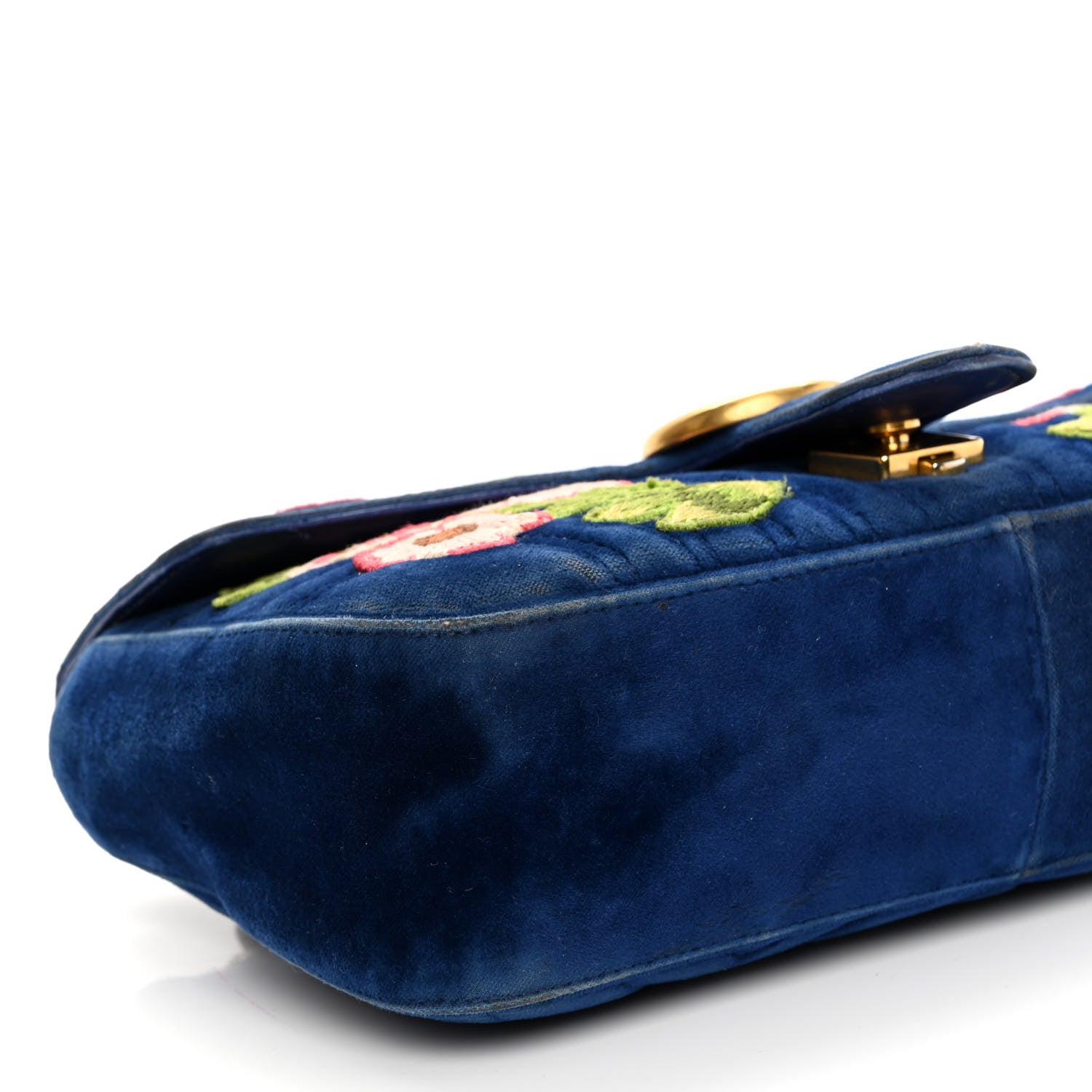 Gucci Velvet Matelasse Deer Embroidered Small GG Marmont Shoulder Bag Cobalt 9 of 12