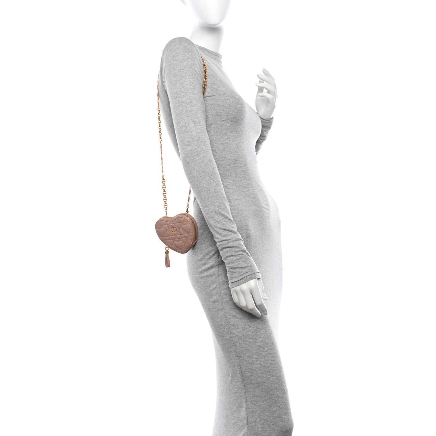 Christian Dior Calfskin Cannage Dioramour Caro Heart Pouch With Chain Rose Des Vents 2 of 12