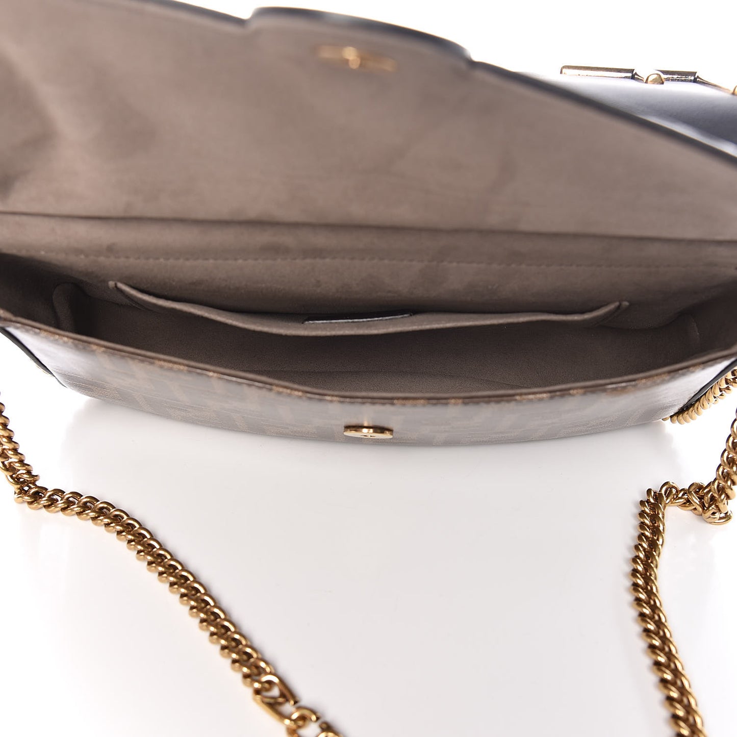 Vitello Grace Glazed Fabric FF 1974 Double F Shoulder Bag Black Mogano Panna