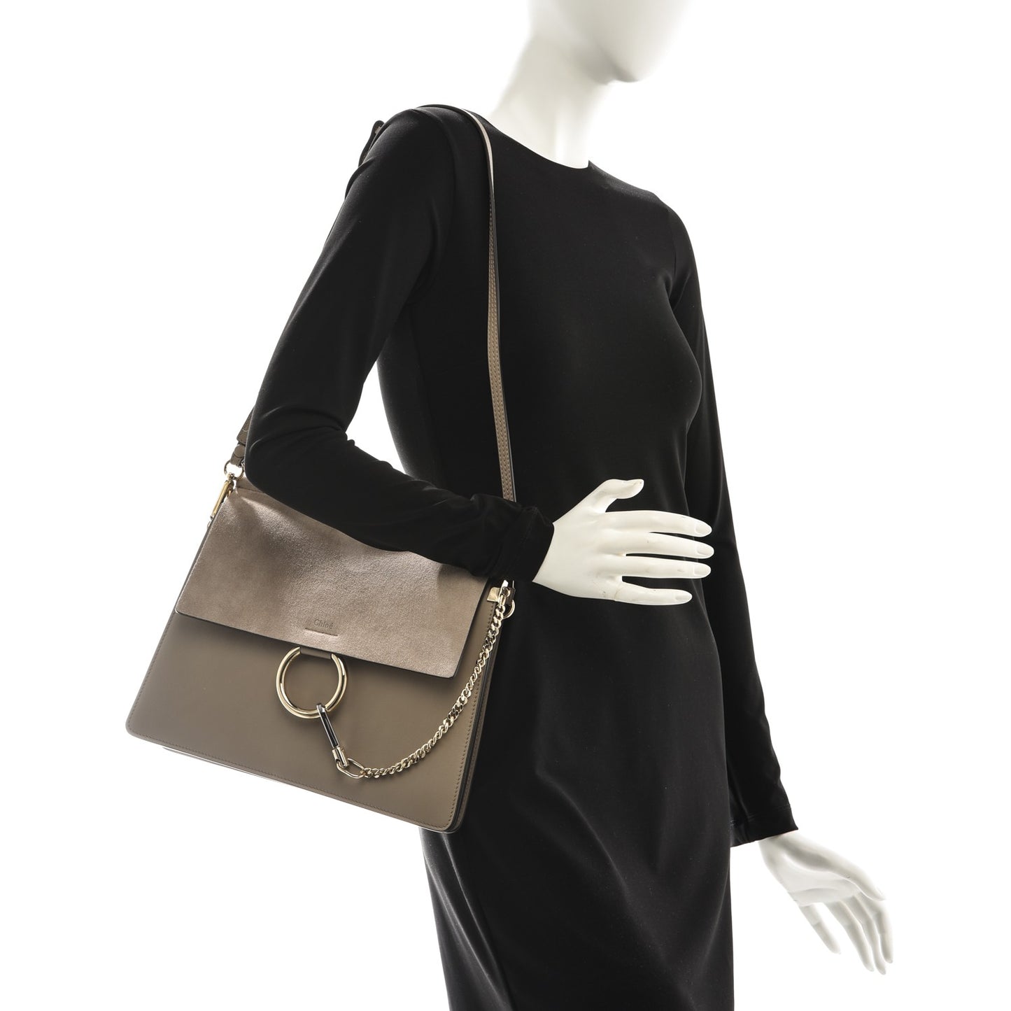 Calfskin Suede Medium Faye Shoulder Bag Motty Grey