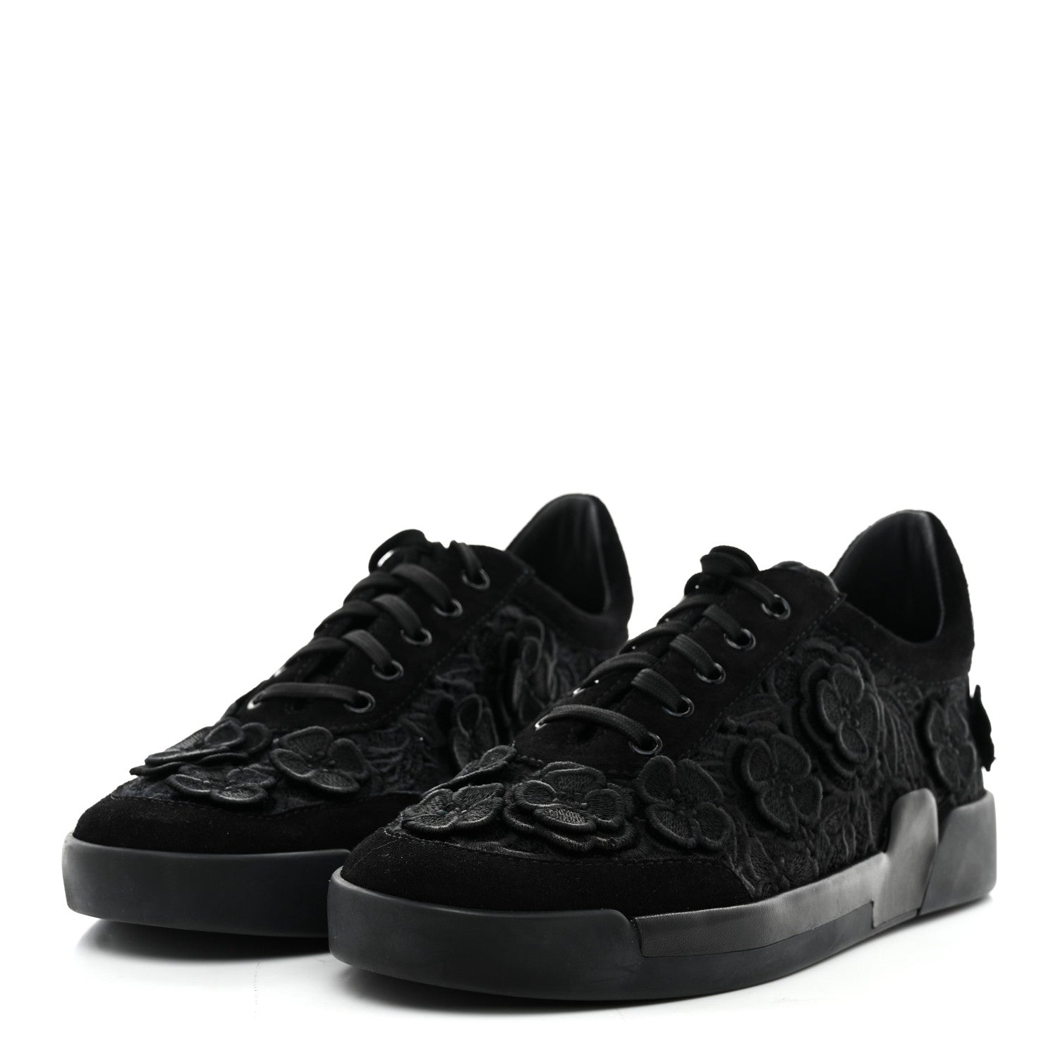 Chanel Suede Embroidered Flower Sneakers 39 Black 4 of 9