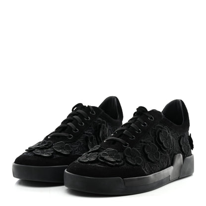 Chanel Suede Embroidered Flower Sneakers 39 Black 4 of 9