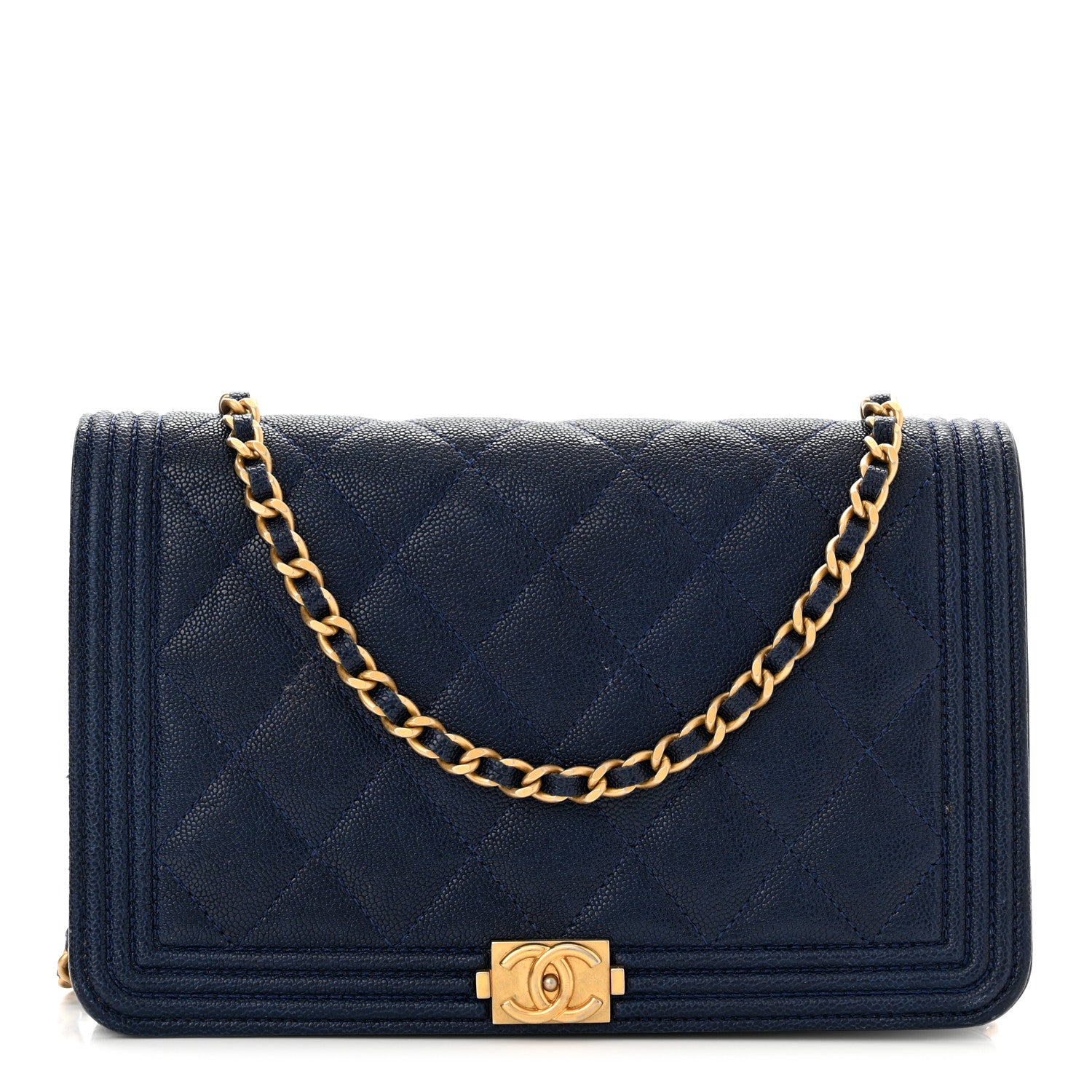 Chanel Caviar Quilted Boy Wallet On Chain WOC Navy 1 of 13