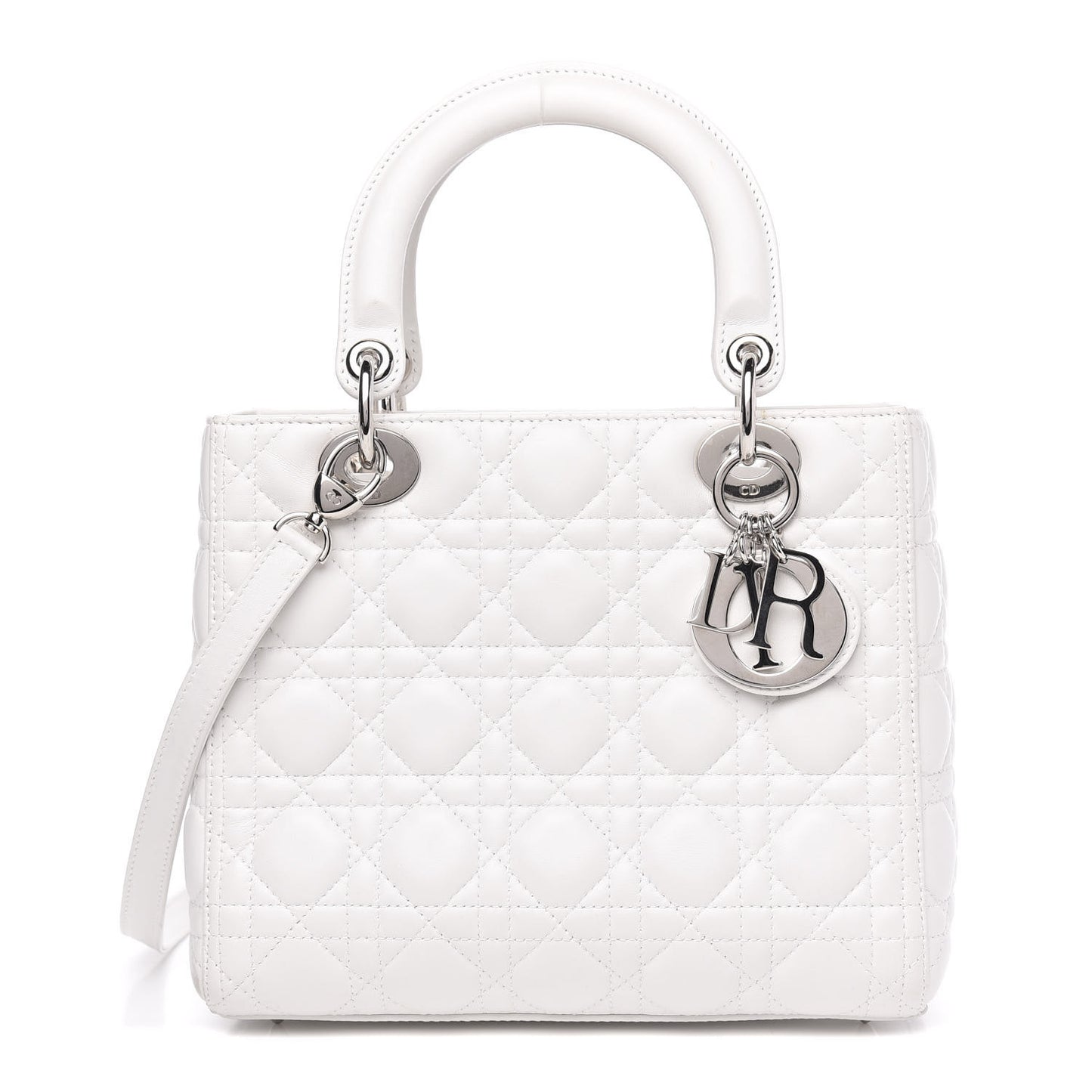 Lambskin Cannage Medium Lady Dior White
