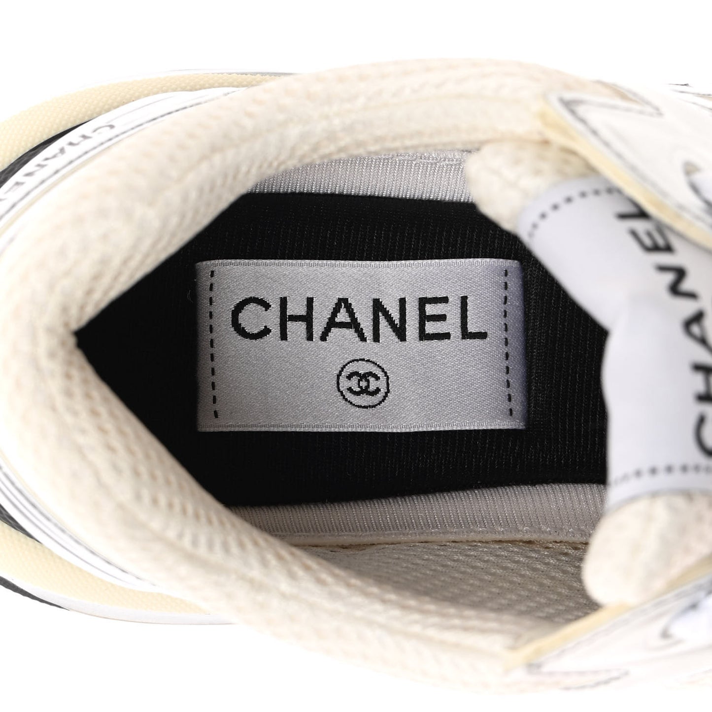 Fabric Laminated Calfskin Stretch CC Sneakers 37 White Silver