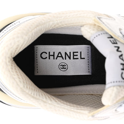 Chanel Fabric Laminated Calfskin Stretch CC Sneakers 37 White Silver 7 of 10