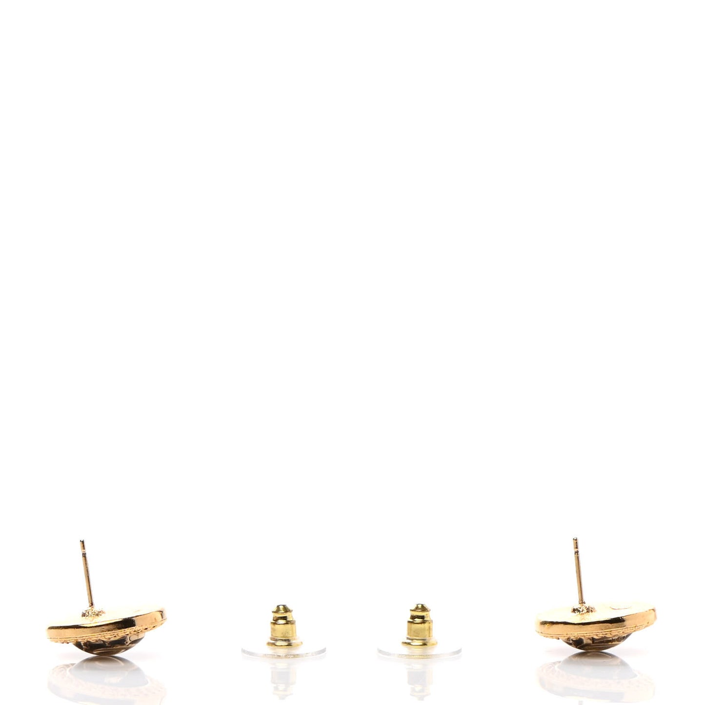 Resin CC Chain Round Earrings Gold Black