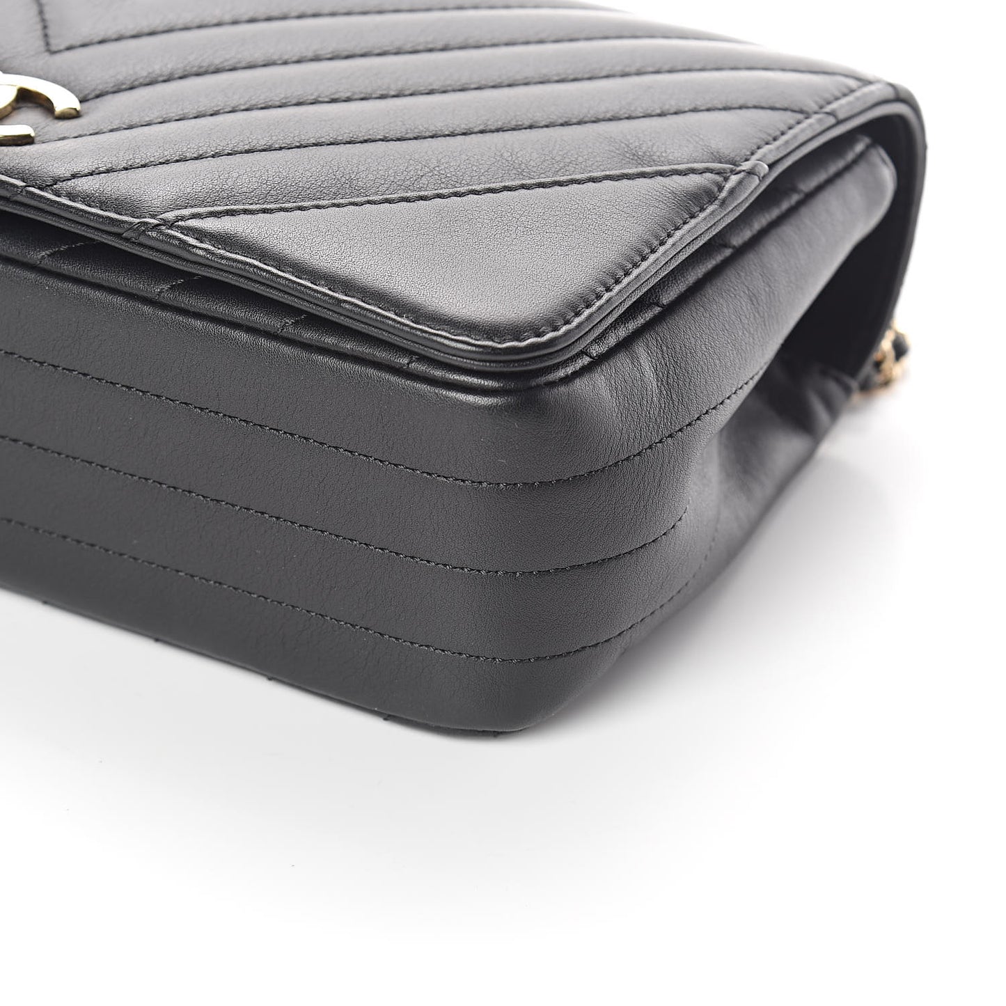Calfskin Chevron Quilted Statement Flap Black