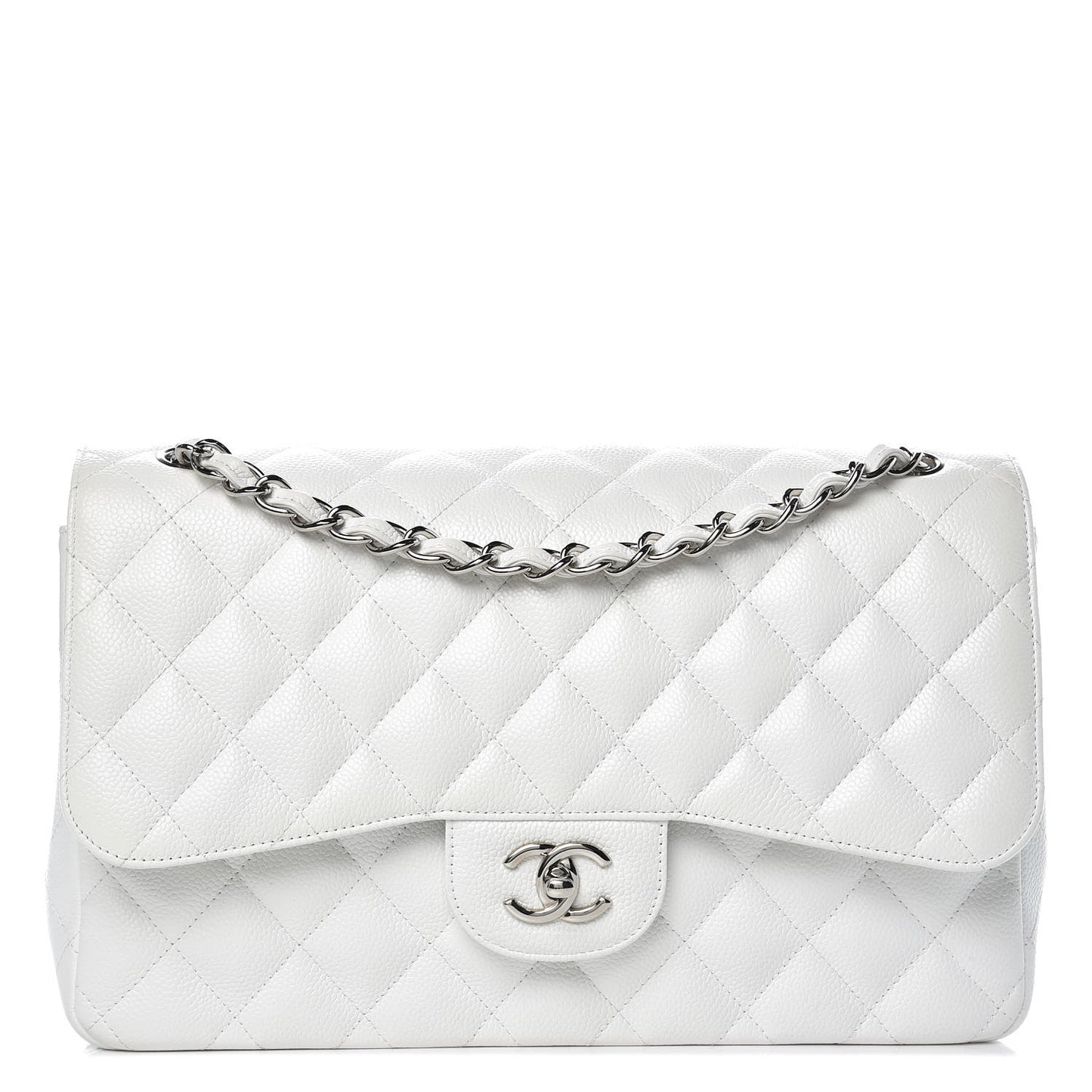 Caviar Quilted Jumbo Double Flap White