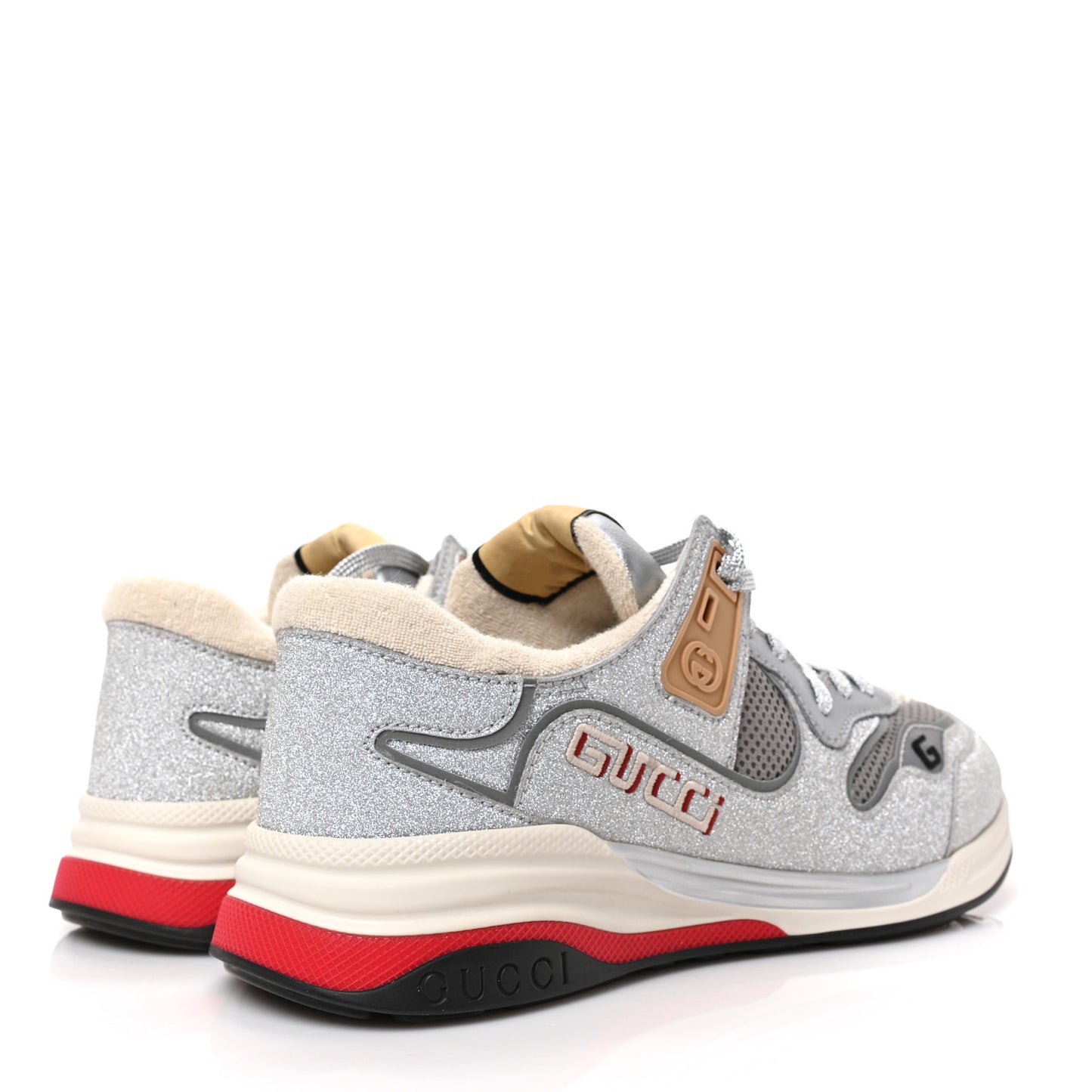 Metallic Calfskin Glitter Mesh Womens Ultrapace Sneakers 8 Silver Light Grey Mystic White