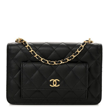 Chanel Caviar Quilted Pocket Clutch With Chain WOC Black 1 of 13