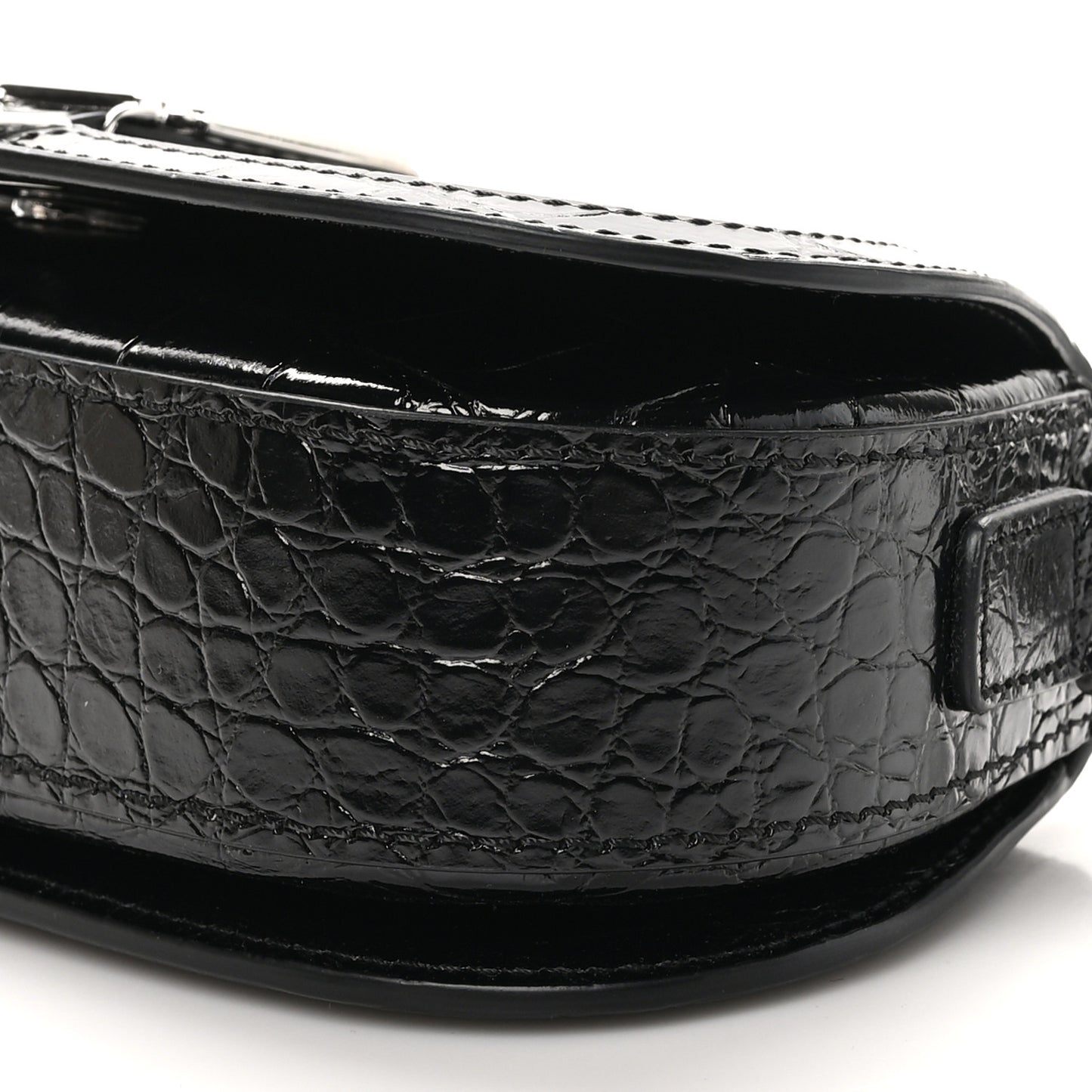 Calfskin Crocodile Embossed Greca Goddess Mini Shoulder Bag Black