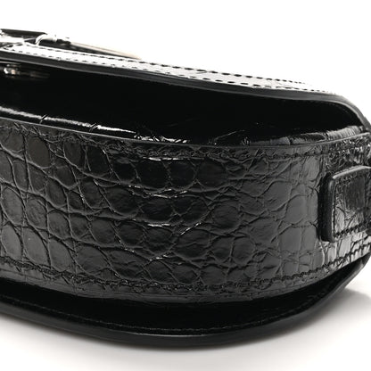 Versace Calfskin Crocodile Embossed Greca Goddess Mini Shoulder Bag Black 9 of 9